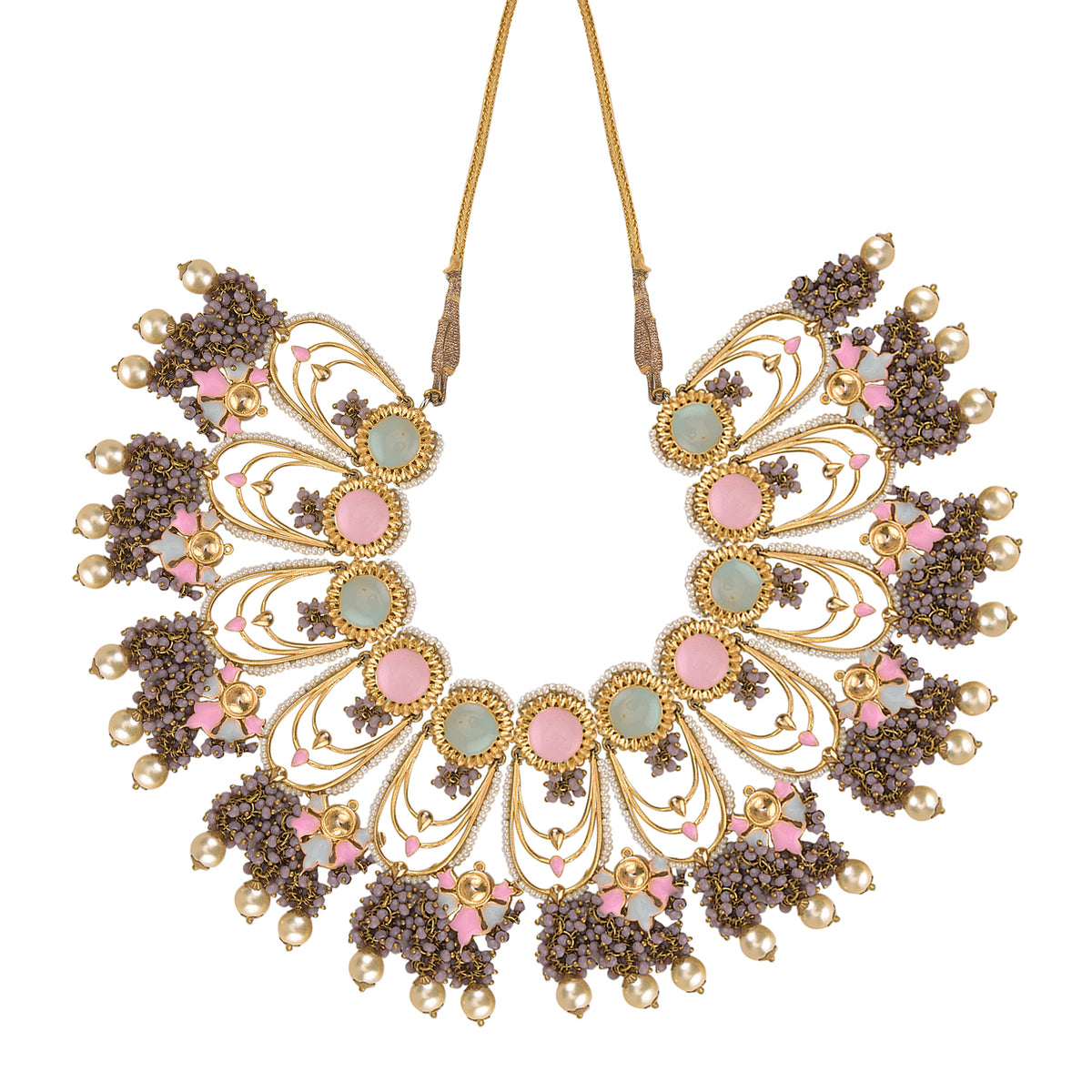 Jannat Necklace - Festive Chandeliers in Brass with 22K Gold Plating